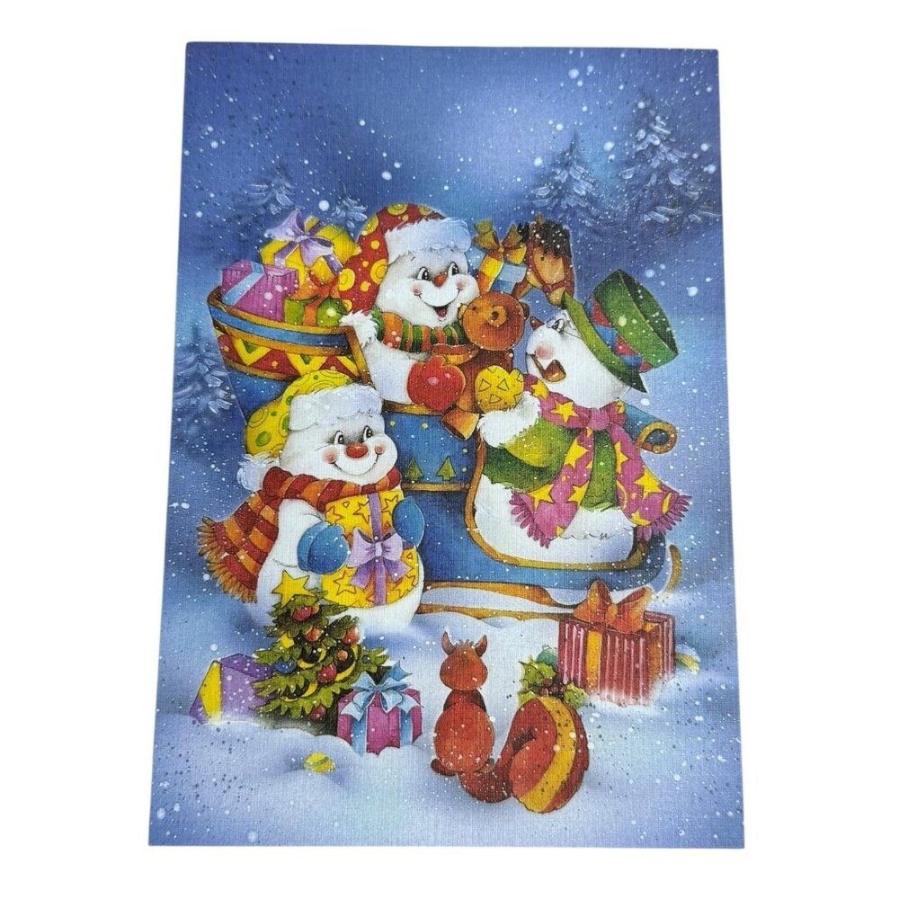 AHAF Exclusive Collection Greeting Christmas Card Snowmen Sled Toys USA Envelope